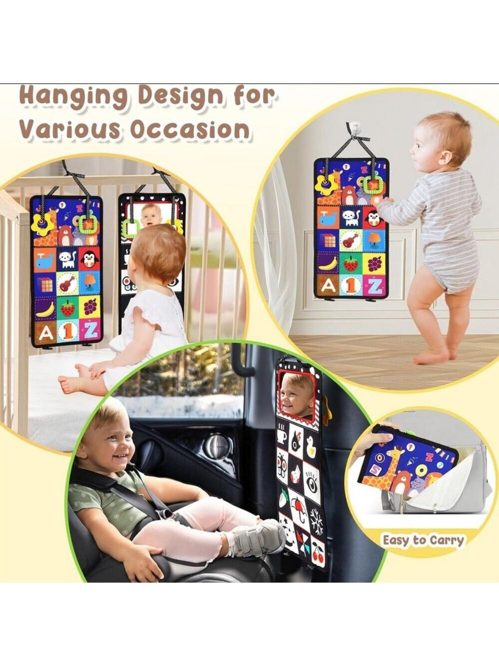 High Contrast Tummy Time Toy, Crinkle Mirror Sensory for Baby 0 to 12 Months - Picture 7 of 7